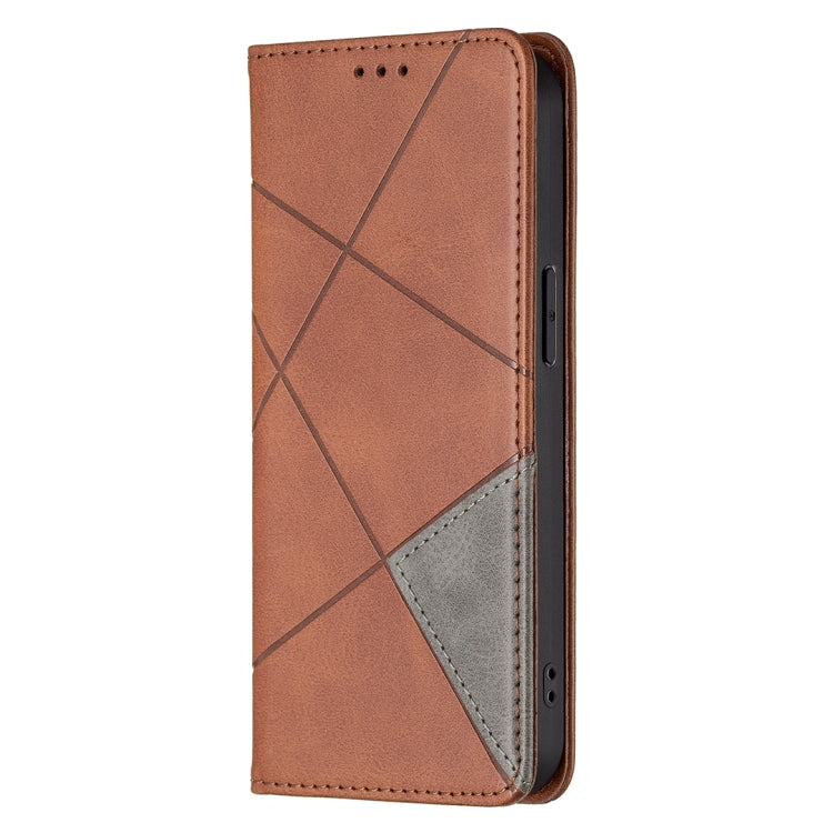 For iPhone 13 Pro Rhombus Texture Horizontal Flip Magnetic Leather Case with Holder & Card Slots (Brown) - iPhone 13 Pro Cases by buy2fix | Online Shopping UK | buy2fix