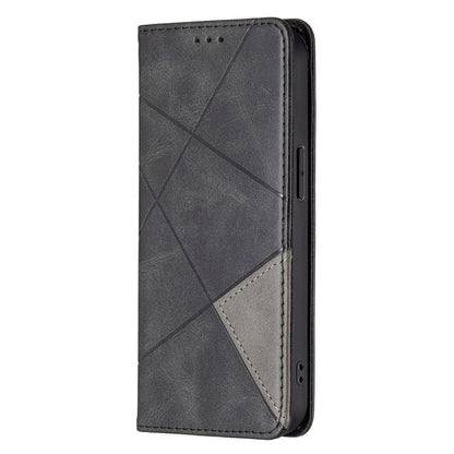 For iPhone 13 Pro Rhombus Texture Horizontal Flip Magnetic Leather Case with Holder & Card Slots (Black) - iPhone 13 Pro Cases by buy2fix | Online Shopping UK | buy2fix