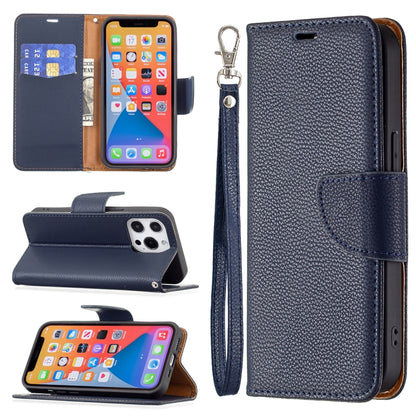 For iPhone 13 Pro Max Litchi Texture Pure Color Horizontal Flip Leather Case with Holder & Card Slots & Wallet & Lanyard (Blue) - iPhone 13 Pro Max Cases by buy2fix | Online Shopping UK | buy2fix