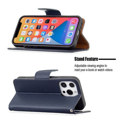 For iPhone 13 Pro Max Litchi Texture Pure Color Horizontal Flip Leather Case with Holder & Card Slots & Wallet & Lanyard (Blue) - iPhone 13 Pro Max Cases by buy2fix | Online Shopping UK | buy2fix