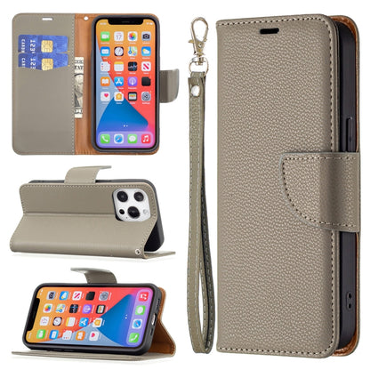 For iPhone 13 Pro Max Litchi Texture Pure Color Horizontal Flip Leather Case with Holder & Card Slots & Wallet & Lanyard (Grey) - iPhone 13 Pro Max Cases by buy2fix | Online Shopping UK | buy2fix