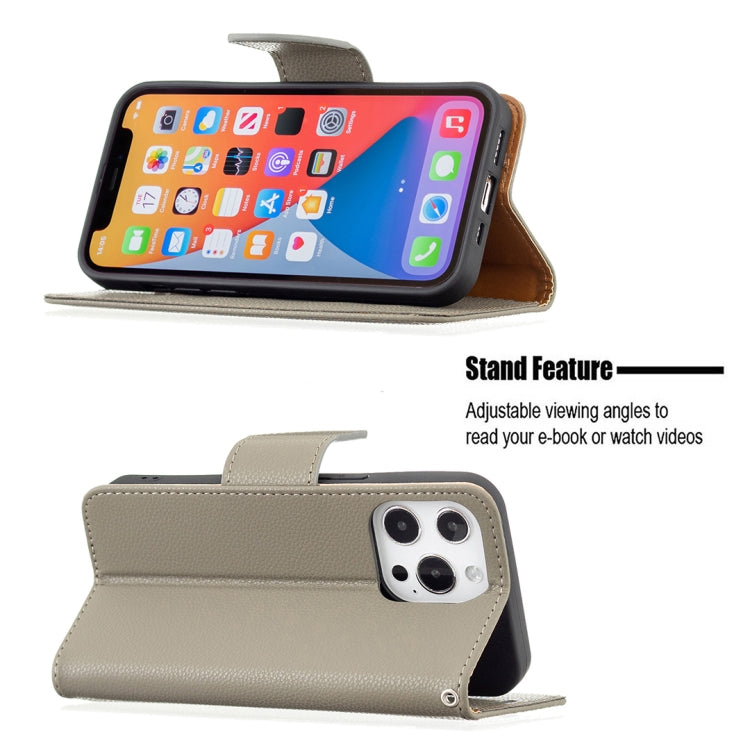 For iPhone 13 Pro Max Litchi Texture Pure Color Horizontal Flip Leather Case with Holder & Card Slots & Wallet & Lanyard (Grey) - iPhone 13 Pro Max Cases by buy2fix | Online Shopping UK | buy2fix