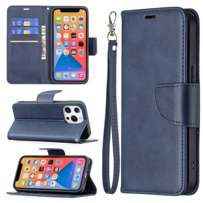 For iPhone 13 Retro Lambskin Texture Pure Color Horizontal Flip PU Leather Case, with Holder & Card Slots & Wallet & Lanyard(Blue) - iPhone 13 Cases by buy2fix | Online Shopping UK | buy2fix