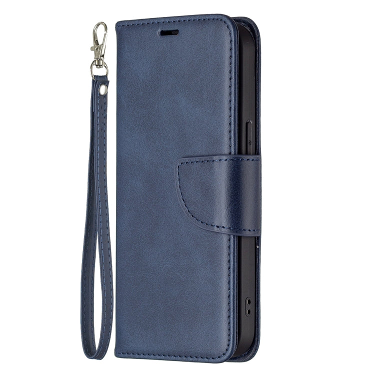 For iPhone 13 Retro Lambskin Texture Pure Color Horizontal Flip PU Leather Case, with Holder & Card Slots & Wallet & Lanyard(Blue) - iPhone 13 Cases by buy2fix | Online Shopping UK | buy2fix