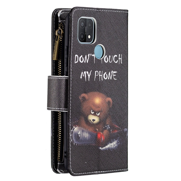 For OPPO A15 Colored Drawing Pattern Zipper Horizontal Flip Leather Case with Holder & Card Slots & Wallet(Bear) - OPPO Cases by buy2fix | Online Shopping UK | buy2fix