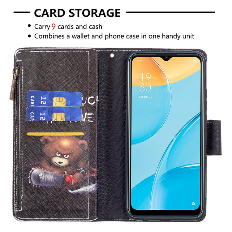 For OPPO A15 Colored Drawing Pattern Zipper Horizontal Flip Leather Case with Holder & Card Slots & Wallet(Bear) - OPPO Cases by buy2fix | Online Shopping UK | buy2fix