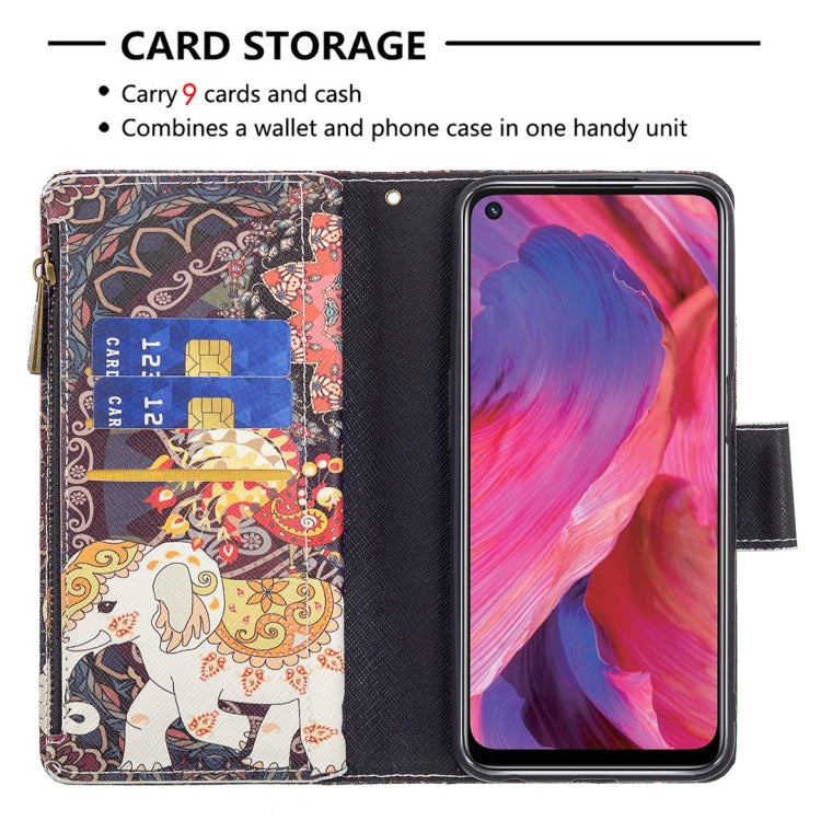 For OPPO A74 5G/A93 5G/A54 5G Colored Drawing Pattern Zipper Horizontal Flip Leather Case with Holder & Card Slots & Wallet(Flower Elephants) - OPPO Cases by buy2fix | Online Shopping UK | buy2fix