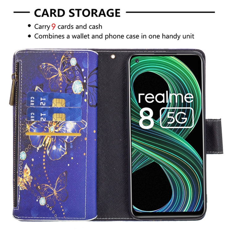 For OPPO Realme 8 5G/V13 5G Colored Drawing Pattern Zipper Horizontal Flip Leather Case with Holder & Card Slots & Wallet(Purple Butterfly) - Realme Cases by buy2fix | Online Shopping UK | buy2fix