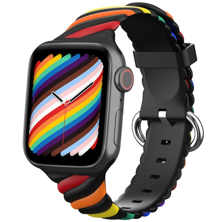 Two-color Twist Silicone Watch Band For Apple Watch Ultra 49mm&Watch Ultra 2 49mm / Series 9&8&7 45mm / SE 3&SE 2&6&SE&5&4 44mm / 3&2&1 42mm(Rainbow Black) - Watch Bands by buy2fix | Online Shopping UK | buy2fix