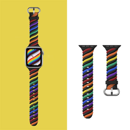 Two-color Twist Silicone Watch Band For Apple Watch Ultra 49mm&Watch Ultra 2 49mm / Series 9&8&7 45mm / SE 3&SE 2&6&SE&5&4 44mm / 3&2&1 42mm(Rainbow Black) - Watch Bands by buy2fix | Online Shopping UK | buy2fix