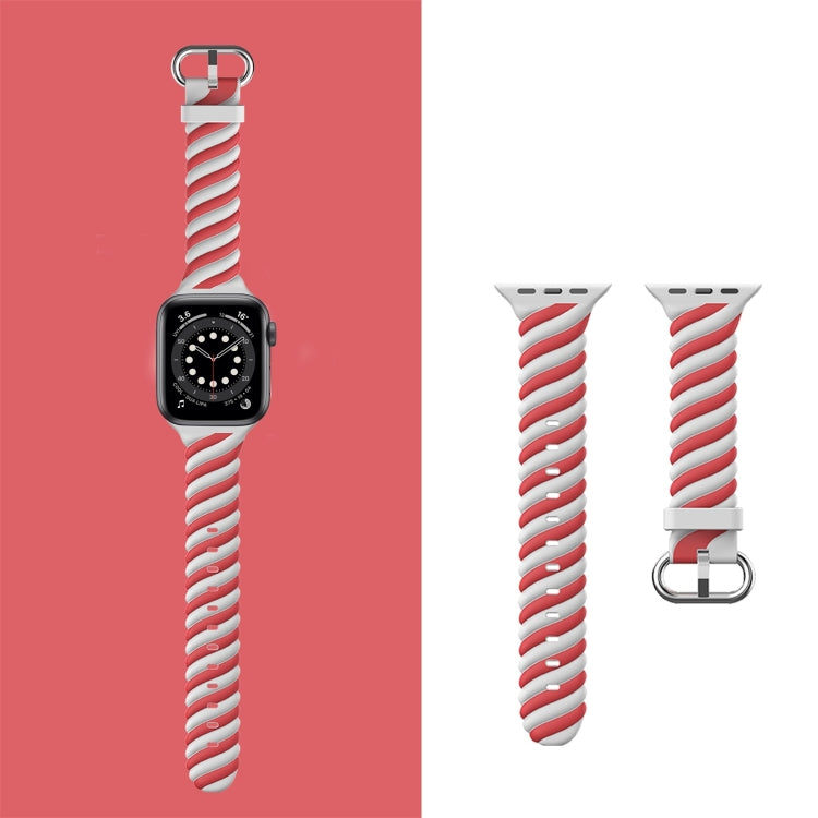 Two-color Twist Silicone Watch Band For Apple Watch Ultra 49mm&Watch Ultra 2 49mm / Series 9&8&7 45mm / SE 3&SE 2&6&SE&5&4 44mm / 3&2&1 42mm(Red White) - Watch Bands by buy2fix | Online Shopping UK | buy2fix