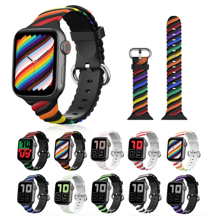 Two-color Twist Silicone Watch Band For Apple Watch Ultra 49mm&Watch Ultra 2 49mm / Series 9&8&7 45mm / SE 3&SE 2&6&SE&5&4 44mm / 3&2&1 42mm(Rainbow Black) - Watch Bands by buy2fix | Online Shopping UK | buy2fix