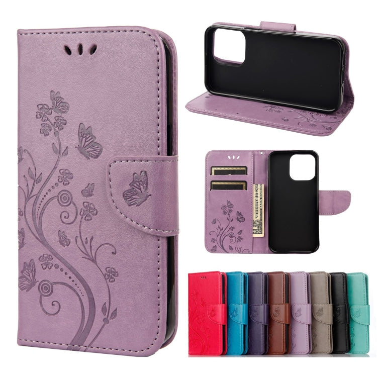 For iPhone 13 Pro Max Butterfly Flower Pattern Horizontal Flip Leather Case with Holder & Card Slots & Wallet (Light Purple) - iPhone 13 Pro Max Cases by buy2fix | Online Shopping UK | buy2fix