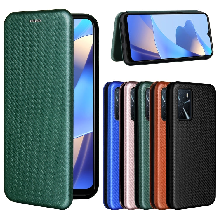 For OPPO A16 Carbon Fiber Texture Horizontal Flip TPU + PC + PU Leather Case with Card Slot(Green) - OPPO Cases by buy2fix | Online Shopping UK | buy2fix