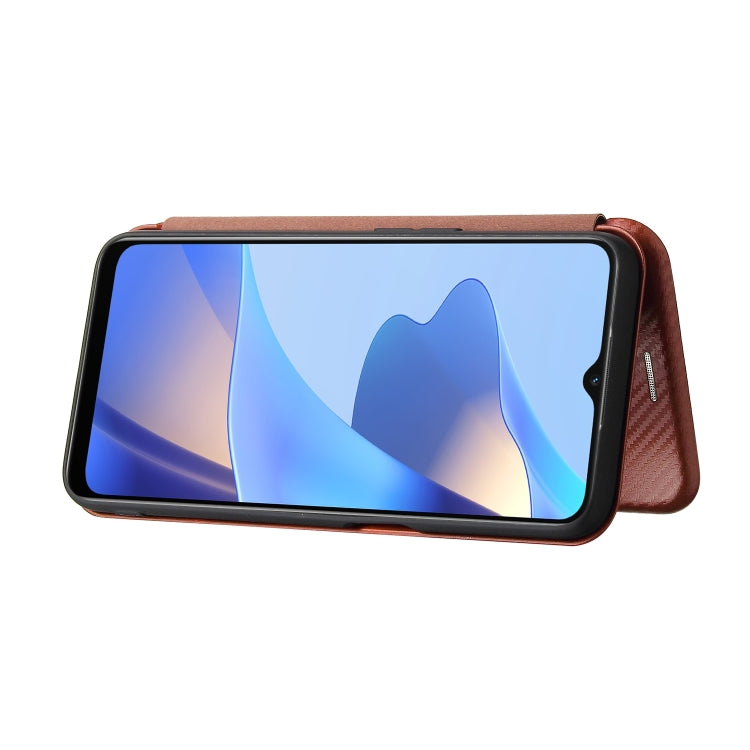 For OPPO A16 Carbon Fiber Texture Horizontal Flip TPU + PC + PU Leather Case with Card Slot(Brown) - OPPO Cases by buy2fix | Online Shopping UK | buy2fix