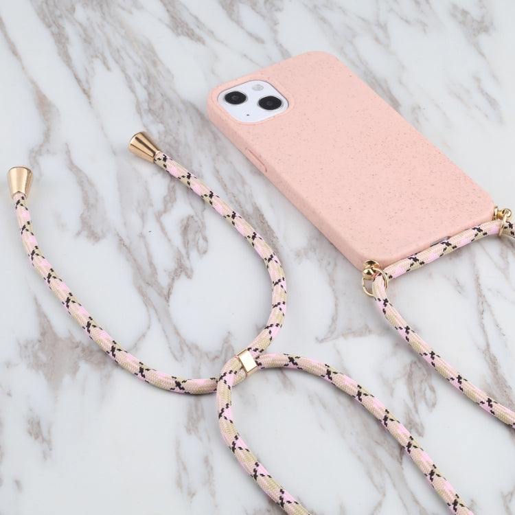 For iPhone 13 mini Wheat Straw Material + TPU Shockproof Case with Neck Lanyard (Pink) - iPhone 13 mini Cases by buy2fix | Online Shopping UK | buy2fix