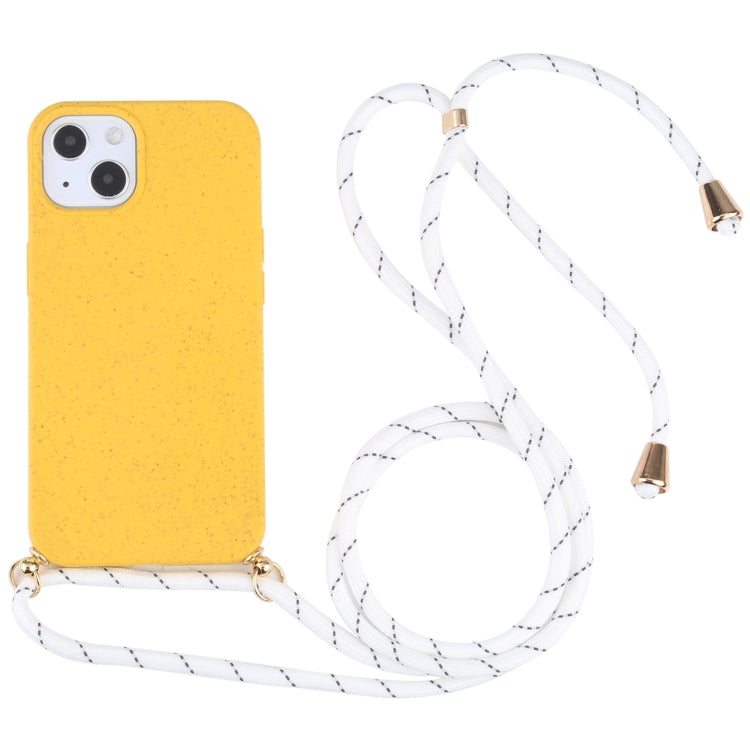 For iPhone 13 mini Wheat Straw Material + TPU Shockproof Case with Neck Lanyard (Yellow) - iPhone 13 mini Cases by buy2fix | Online Shopping UK | buy2fix