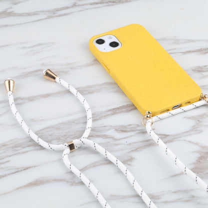 For iPhone 13 mini Wheat Straw Material + TPU Shockproof Case with Neck Lanyard (Yellow) - iPhone 13 mini Cases by buy2fix | Online Shopping UK | buy2fix