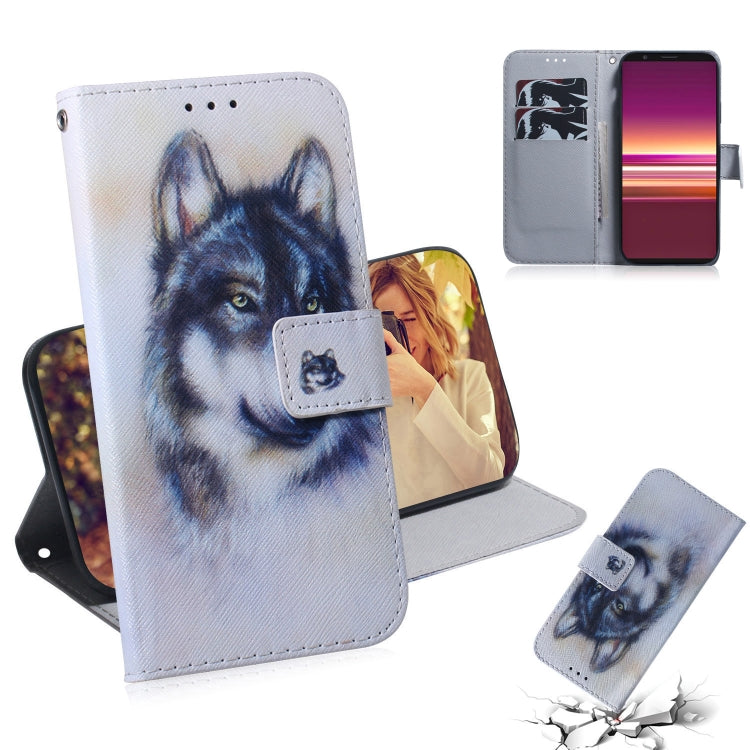 For Sony Xperia 5 Coloured Drawing Pattern Horizontal Flip PU Leather Case with Holder & Card Slots & Wallet(White Wolf) - Sony Cases by buy2fix | Online Shopping UK | buy2fix