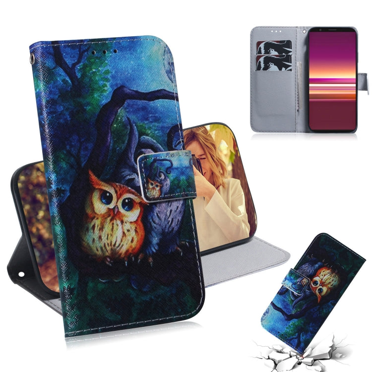 For Sony Xperia 5 Coloured Drawing Pattern Horizontal Flip PU Leather Case with Holder & Card Slots & Wallet(Oil Painting Owl) - Sony Cases by buy2fix | Online Shopping UK | buy2fix