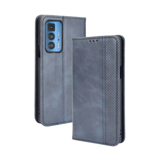 For Motorola Edge 20 Pro / Edge S Pro Magnetic Buckle Retro Crazy Horse Texture Horizontal Flip Leather Case with Holder & Card Slots & Photo Frame(Blue) - Motorola Cases by buy2fix | Online Shopping UK | buy2fix