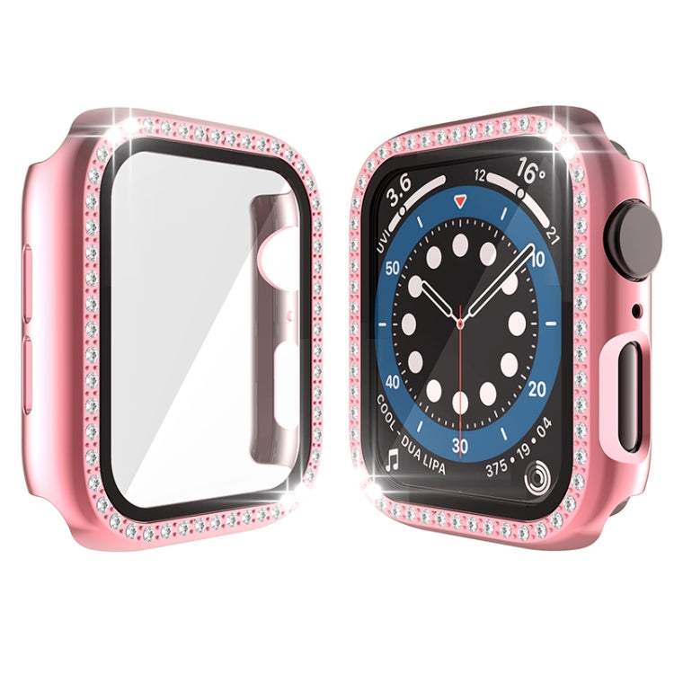 Electroplating PC Single Row Diamond Protective Case with Tempered Glass Film For Apple Watch Series 6 & SE & 5 & 4 40mm(Rose Pink) - Watch Cases by buy2fix | Online Shopping UK | buy2fix