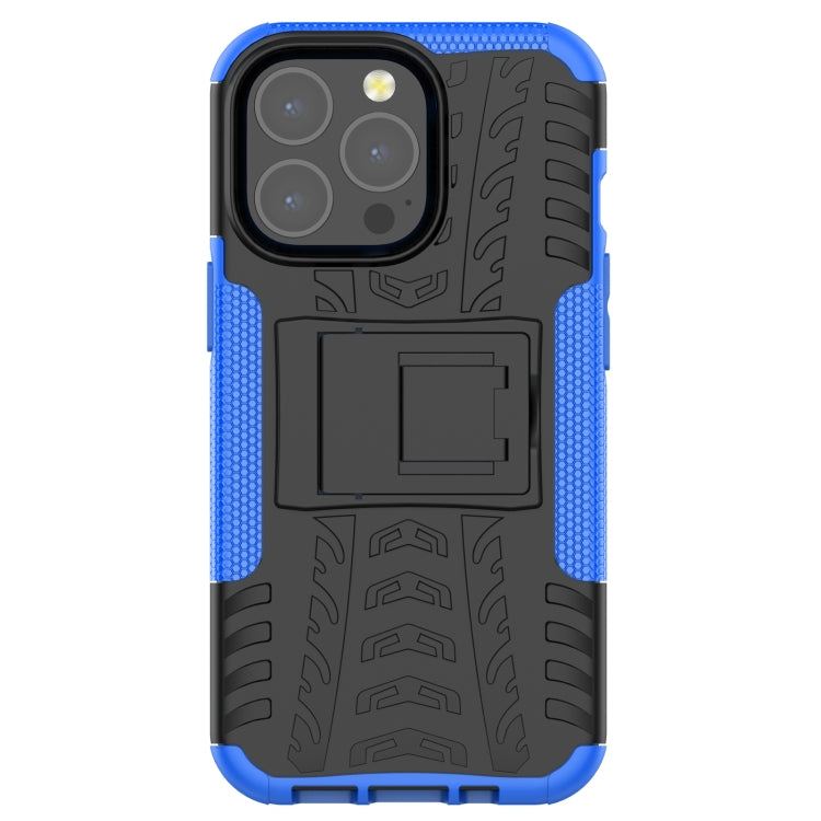 For iPhone 13 mini Tire Texture Shockproof TPU+PC Protective Case with Holder (Blue) - iPhone 13 mini Cases by buy2fix | Online Shopping UK | buy2fix