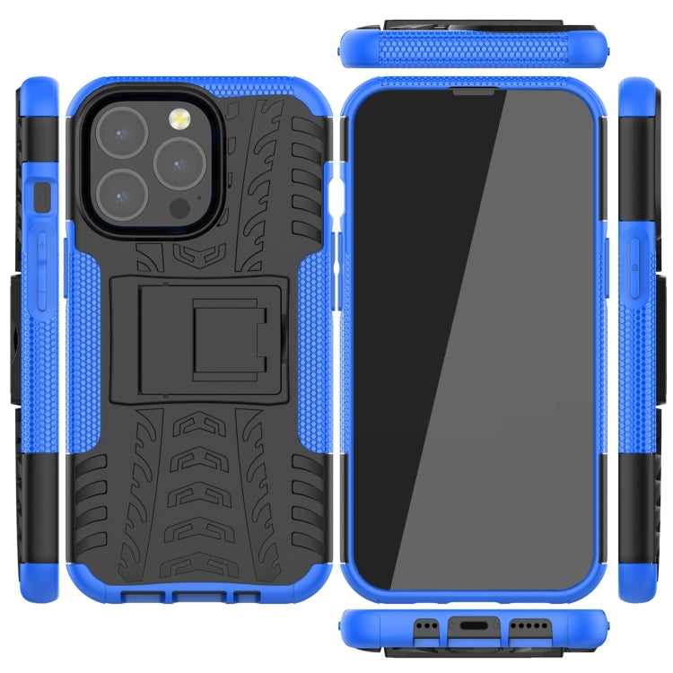 For iPhone 13 mini Tire Texture Shockproof TPU+PC Protective Case with Holder (Blue) - iPhone 13 mini Cases by buy2fix | Online Shopping UK | buy2fix