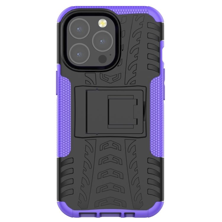 For iPhone 13 mini Tire Texture Shockproof TPU+PC Protective Case with Holder (Purple) - iPhone 13 mini Cases by buy2fix | Online Shopping UK | buy2fix