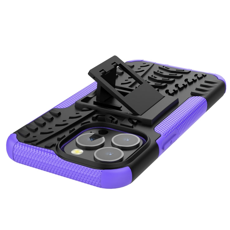 For iPhone 13 mini Tire Texture Shockproof TPU+PC Protective Case with Holder (Purple) - iPhone 13 mini Cases by buy2fix | Online Shopping UK | buy2fix