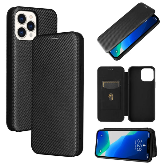 For iPhone 13 Carbon Fiber Texture Horizontal Flip TPU + PC + PU Leather Case with Card Slot(Black) - iPhone 13 Cases by buy2fix | Online Shopping UK | buy2fix