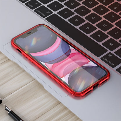 For iPhone 11 Pro Max Ultra Slim Double Sides Magnetic Adsorption Angular Frame Tempered Glass Magnet Flip Case(Black) - iPhone 11 Pro Max Cases by buy2fix | Online Shopping UK | buy2fix