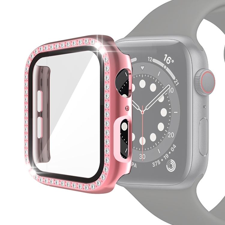 Electroplating PC Single Row Diamond Protective Case with Tempered Glass Film For Apple Watch Series 3 & 2 & 1 42mm(Rose Pink) - Watch Cases by buy2fix | Online Shopping UK | buy2fix