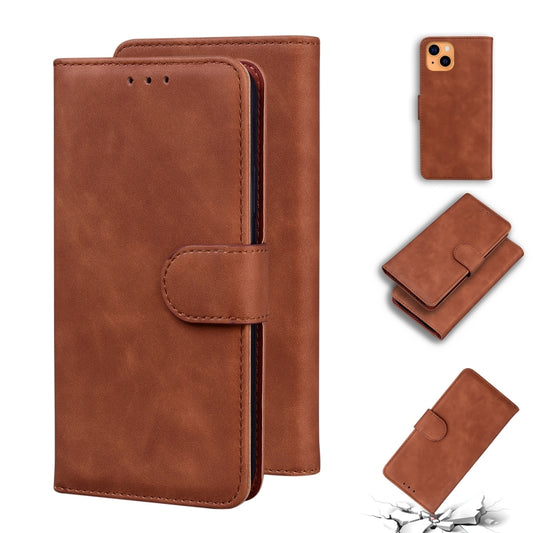 For iPhone 13 mini Skin Feel Pure Color Horizontal Flip Leather Case with Holder & Card Slots & Wallet (Brown) - iPhone 13 mini Cases by buy2fix | Online Shopping UK | buy2fix