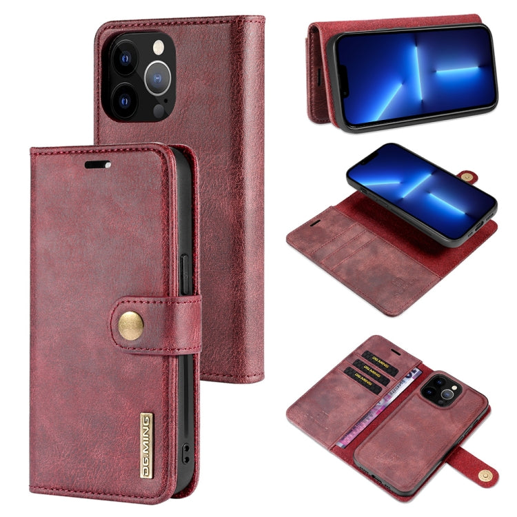 For iPhone 13 Pro DG.MING Crazy Horse Texture Flip Detachable Magnetic Leather Case with Holder & Card Slots & Wallet (Red) - iPhone 13 Pro Cases by DG.MING | Online Shopping UK | buy2fix