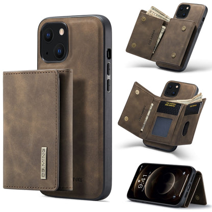 For iPhone 13 mini DG.MING M1 Series 3-Fold Multi Card Wallet Shockproof Case with Holder Function (Coffee) - iPhone 13 mini Cases by DG.MING | Online Shopping UK | buy2fix