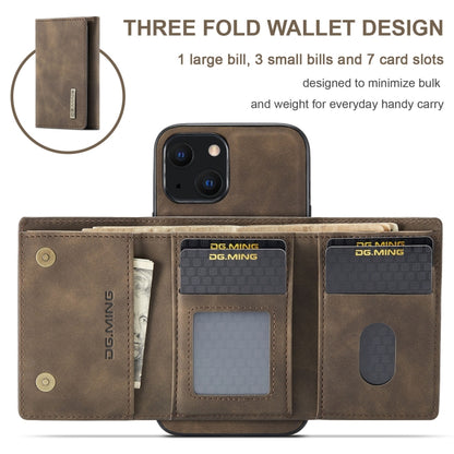 For iPhone 13 mini DG.MING M1 Series 3-Fold Multi Card Wallet Shockproof Case with Holder Function (Coffee) - iPhone 13 mini Cases by DG.MING | Online Shopping UK | buy2fix