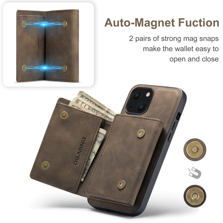 For iPhone 13 mini DG.MING M1 Series 3-Fold Multi Card Wallet Shockproof Case with Holder Function (Coffee) - iPhone 13 mini Cases by DG.MING | Online Shopping UK | buy2fix