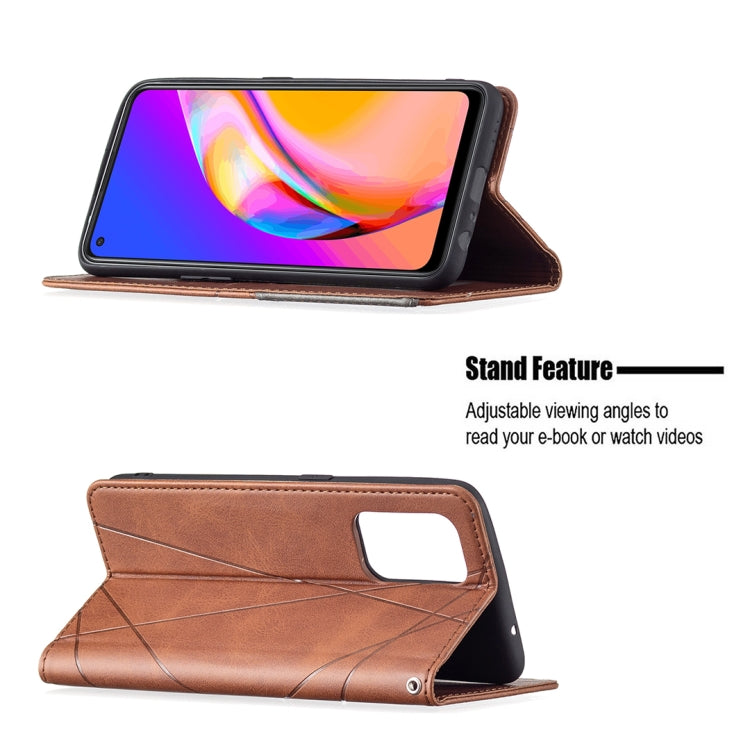 For OPPO A94 5G / F19 Pro Plus / Reno5 Z 5G Rhombus Texture Horizontal Flip Magnetic Leather Case with Holder & Card Slots(Brown) - OPPO Cases by buy2fix | Online Shopping UK | buy2fix