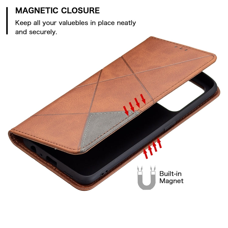 For OPPO A94 5G / F19 Pro Plus / Reno5 Z 5G Rhombus Texture Horizontal Flip Magnetic Leather Case with Holder & Card Slots(Brown) - OPPO Cases by buy2fix | Online Shopping UK | buy2fix