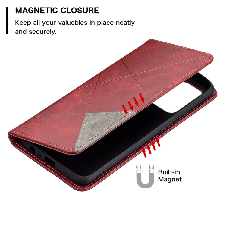 For OPPO A94 5G / F19 Pro Plus / Reno5 Z 5G Rhombus Texture Horizontal Flip Magnetic Leather Case with Holder & Card Slots(Red) - OPPO Cases by buy2fix | Online Shopping UK | buy2fix