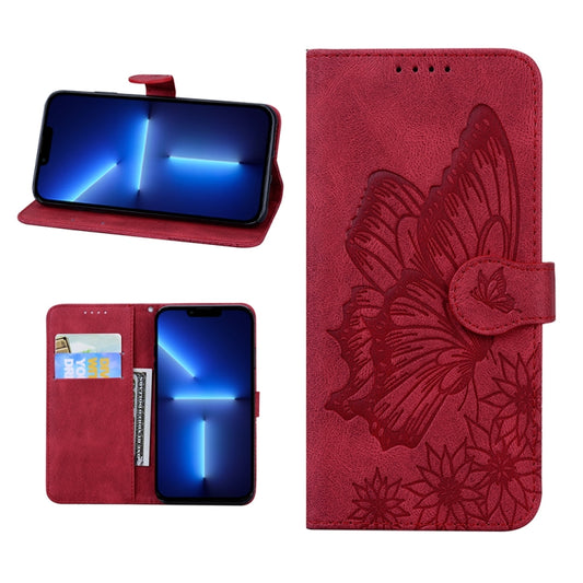 For iPhone 13 Pro Max Retro Skin Feel Butterflies Embossing Horizontal Flip Leather Case with Holder & Card Slots & Wallet (Red) - iPhone 13 Pro Max Cases by buy2fix | Online Shopping UK | buy2fix