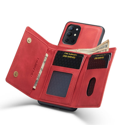 DG.MING M1 Series 3-Fold Multi Card Wallet  Back Cover Shockproof Case with Holder Function For OnePlus 9R(Red) - OnePlus Cases by DG.MING | Online Shopping UK | buy2fix