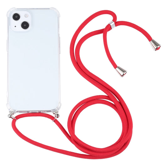 For iPhone 13 mini Four-corner Shockproof Transparent TPU Protective Case with Lanyard (Red) - iPhone 13 mini Cases by buy2fix | Online Shopping UK | buy2fix