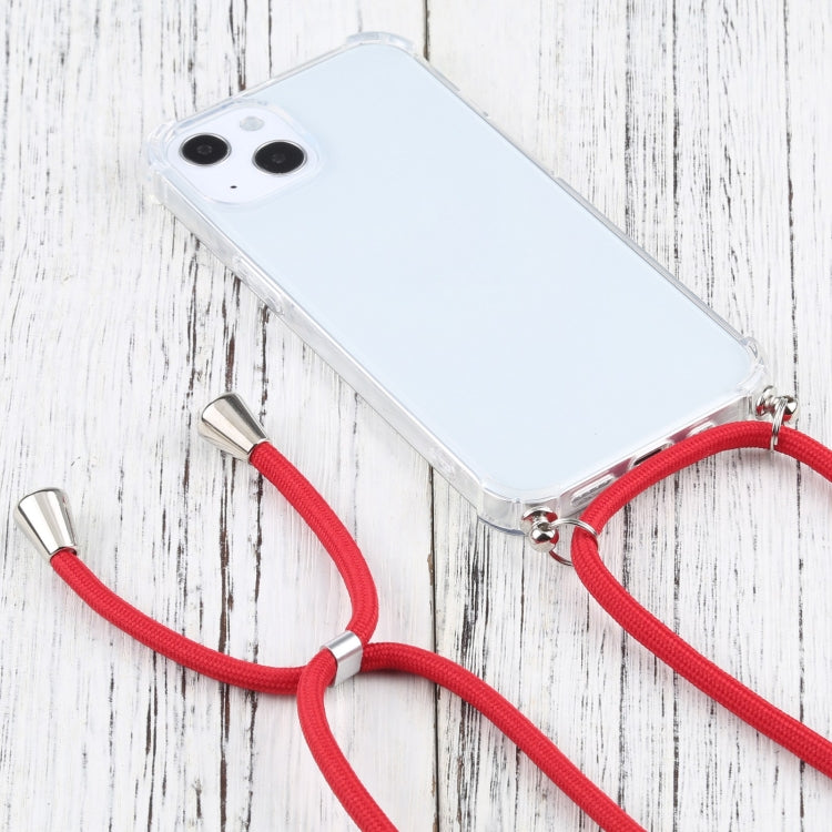 For iPhone 13 mini Four-corner Shockproof Transparent TPU Protective Case with Lanyard (Red) - iPhone 13 mini Cases by buy2fix | Online Shopping UK | buy2fix