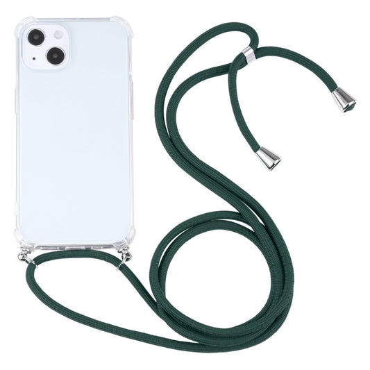 For iPhone 13 mini Four-corner Shockproof Transparent TPU Protective Case with Lanyard (Dark Green) - iPhone 13 mini Cases by buy2fix | Online Shopping UK | buy2fix