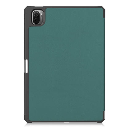 For Xiaomi Pad 5 / 5 Pro Custer Texture Horizontal Flip Leather Case with Three-folding Holder & Sleep / Wake-up Function(Dark Green) - More Tablet Cases by buy2fix | Online Shopping UK | buy2fix