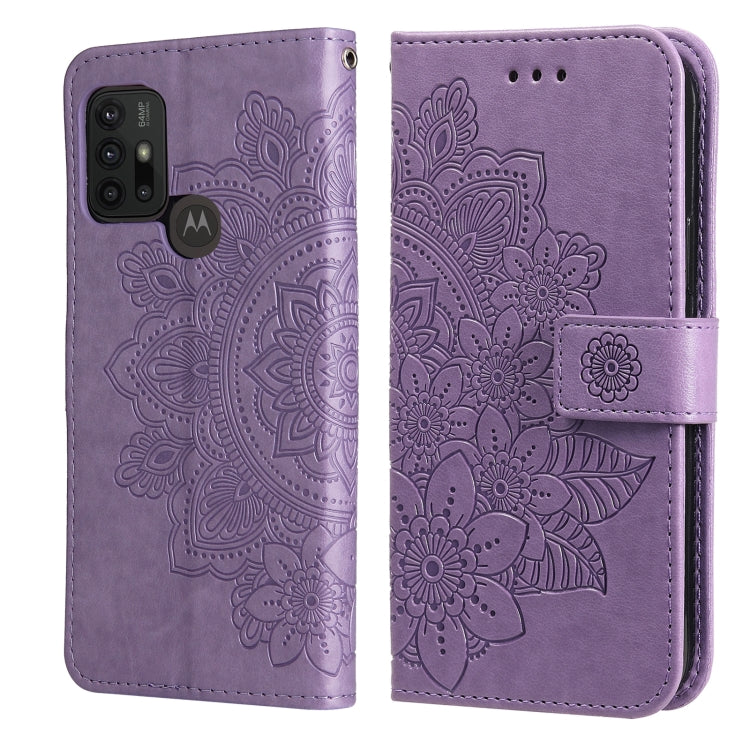 7-petal Flowers Embossing Pattern Horizontal Flip PU Leather Case with Holder & Card Slots & Wallet & Photo Frame For Motorola Moto G30 / G10 / G10 Power / G20(Light Purple) - Motorola Cases by buy2fix | Online Shopping UK | buy2fix