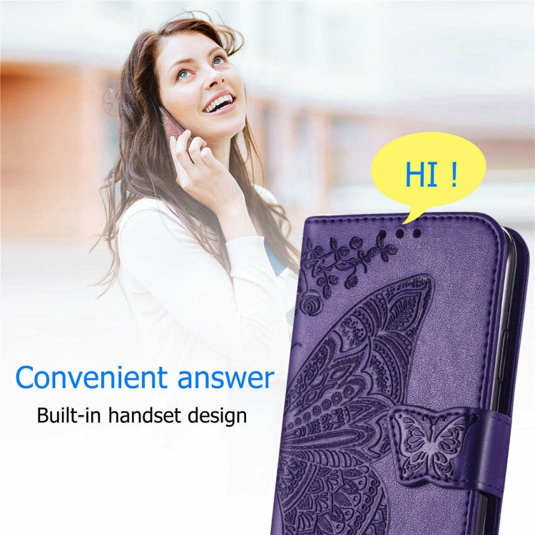 Butterfly Love Flowers Embossed Horizontal Flip Leather Case with Holder & Card Slots & Wallet & Lanyard For ZTE Blade A51(Dark Purple) - ZTE Cases by buy2fix | Online Shopping UK | buy2fix