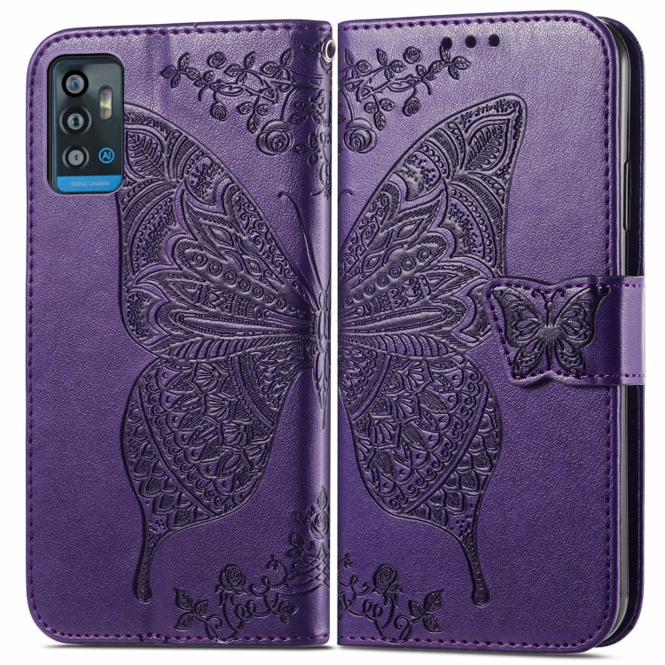 Butterfly Love Flowers Embossed Horizontal Flip Leather Case with Holder & Card Slots & Wallet & Lanyard For ZTE Blade A71(Dark Purple) - ZTE Cases by buy2fix | Online Shopping UK | buy2fix